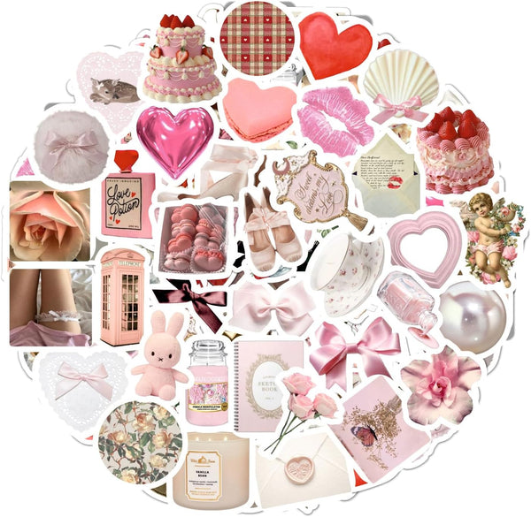 BulbaCraft 100Pcs Coquette Stickers, Small Waterproof Aesthetic Sticker Sheets for Phone Cases, Laptop, Vintage Decor