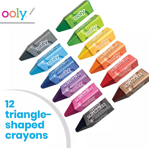 Set 12, Ooly Jumbo Triangle Crayons for Toddlers of Non-Toxic Triangle Shaped Easy to Hold Crayons for Toddler, No