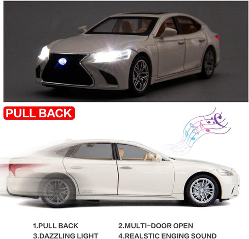 BDTCTK 1/32 Model Car Compatible for Lexus Ls500h, Zinc Alloy Pull Back Toy with Sound and Light, White Gift for Kids