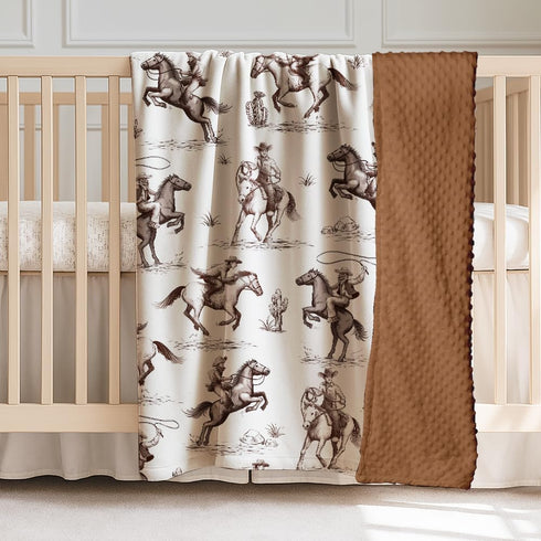 (05) Western Baby Blanket, Cowboy Minky Blankets for Boys Girls, Nursery Room Decor, Soft Warm Lightweight Nursery Bed
