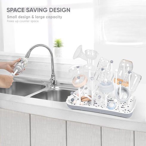Baby Bottle Drying Rack with Tray, Termichy High Capacity Bottle Dryer Holder for Bottles, Teats, Cups, Gray