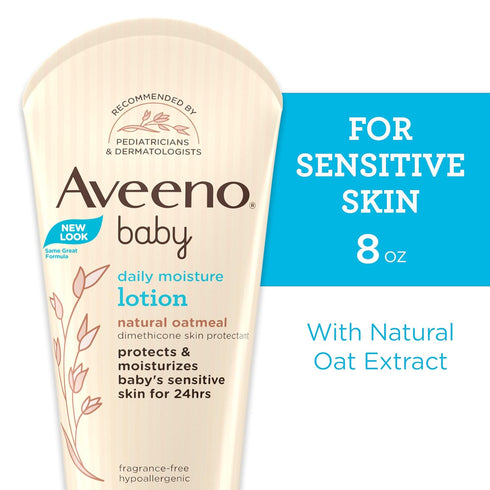 8 oz Aveeno Baby Daily Moisture Body Lotion for Sensitive Skin, Hypoallergenic Moisturizing Baby Lotion with Nourishing