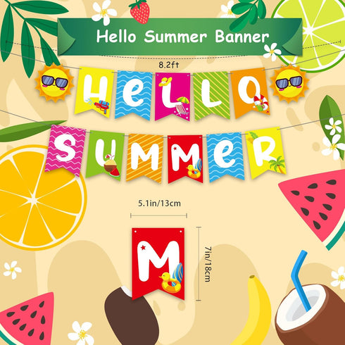 Hello Summer Banner, No DIY Summer Party Decorations, Tropical Party Supplies for Birthday Beach Pool Decorations
