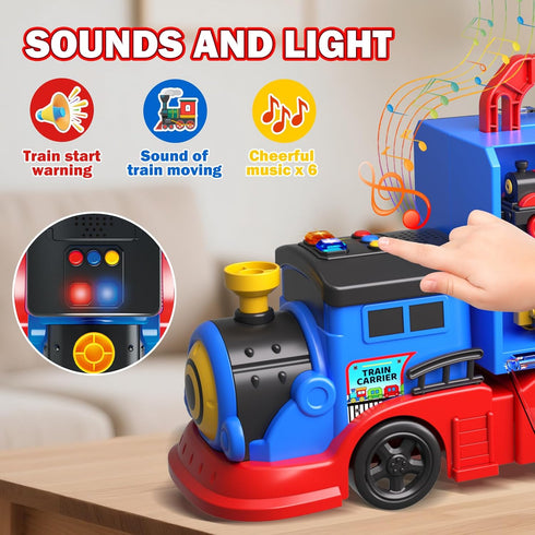 Set 3 4 5 6 3-4 3-5 Gloween Train Truck Toys for Toddler Boys Girls Age Years Old, Carrier Transport Truck with Light