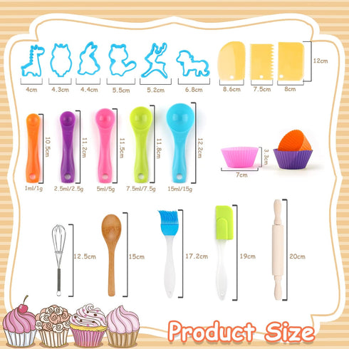 Set 26pcs Set 3 4 5 6 8 KAEGREEL Kids Baking Chef with Unicorn Apron and Mitt, Kitchen Toys Kid Cooking with Chef Hat