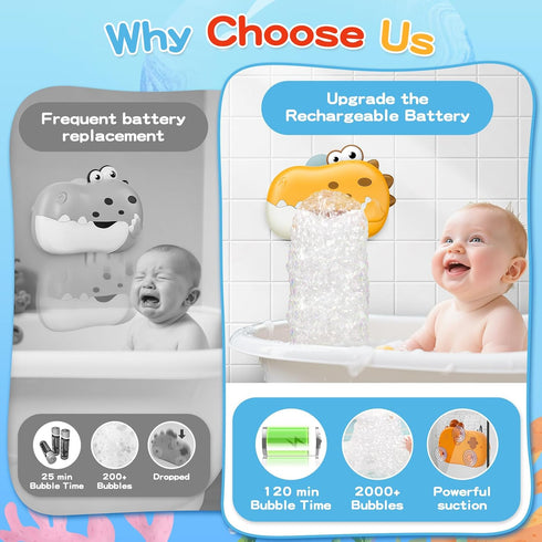 1-3 4-8, Baby Bath Toys for Kids Ages Rechargeable Dinosaur Bath Bubble Machine with Music for Toddlers, Baby Bathtub