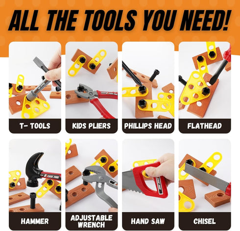 Kids Handyman Tools Toy Set, 52 PCS Mechanic Pretend Play Construction Playset with Hard Hat, Nuts, Bolts - Realistic Plastic Toddler Children Accessories for Workbench