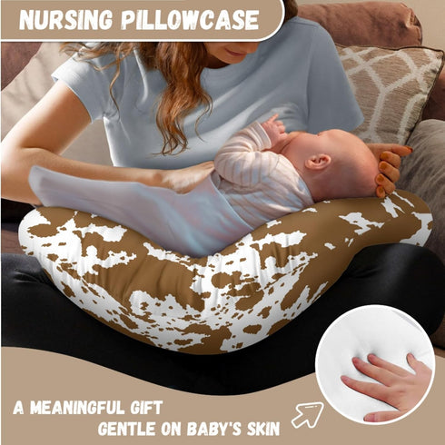 GOSTONG 2 Packs Cow Brown Print Nursing Pillow Cover for Baby Girl Boy Removable Cover for Breastfeeding Pillows Fits