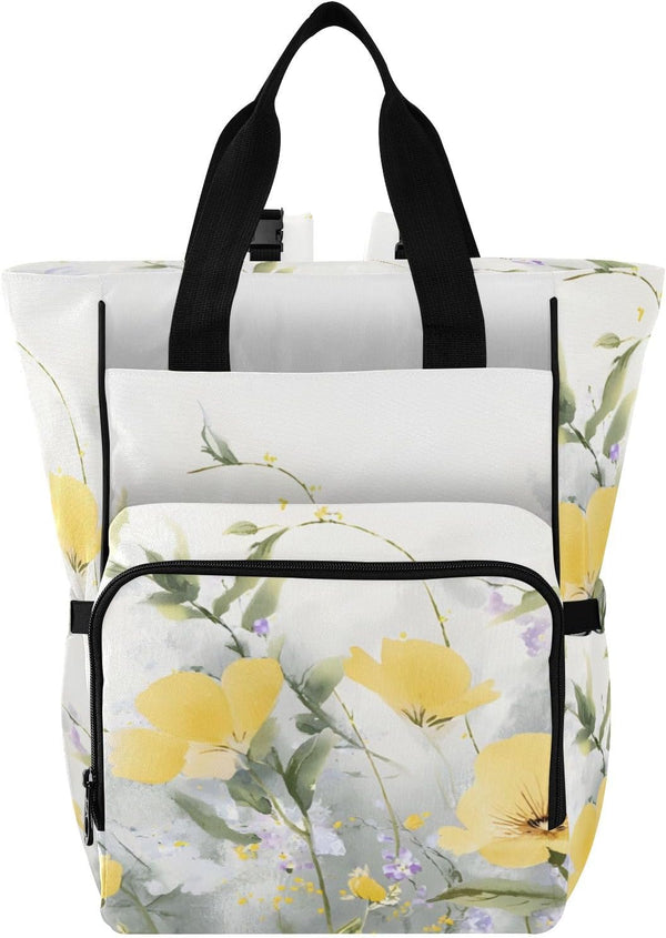SUABO Baby Diaper Bag Backpack Yellow Purple Flower Clusters Large Bag Waterproof Travel