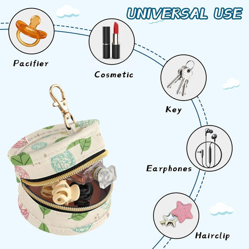 PYBUG Knitted Ball Round Pacifier Storage Case, Polyester & TPU Lined with Hook Buckle, Pacifier Container Box