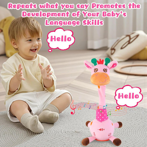 10 MIAODAM Dancing Giraffe Interactive Toy, Singing Children's Song, Stuffed Baby Toy Repeats What You Say, Colorful