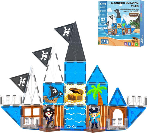 Bmag Magnetic Tiles for Kids,32 PCS Pirate Set with 3D Magnet Building