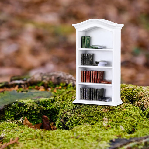 Poen 27 Pcs 1:12 Scale Miniatures Dollhouse Books with Wooden Bookcase Dollhouse Decoration Accessories