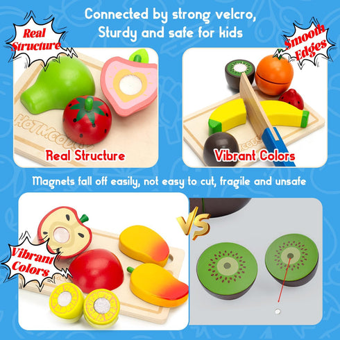 Set Set Wooden Play Food for Toddlers Toys Pretend Play Kitchen Accessories Fruit Cutting for Kids Gift for Boys Girls