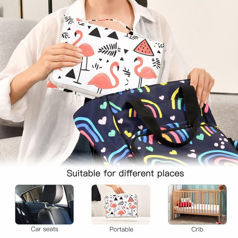 Kagirah Flamingo Fizz Pattern Portable Changing Pad with Built-in Pillow, Waterproof Foldable Baby Diaper Changing