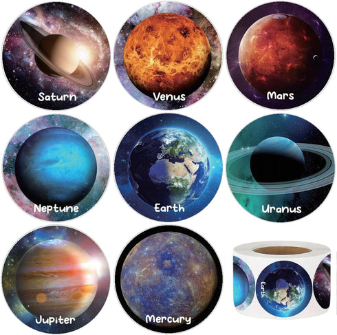 600Pcs Planet Solar System Stickers Roll for Kids 1.5 Inch Round Space