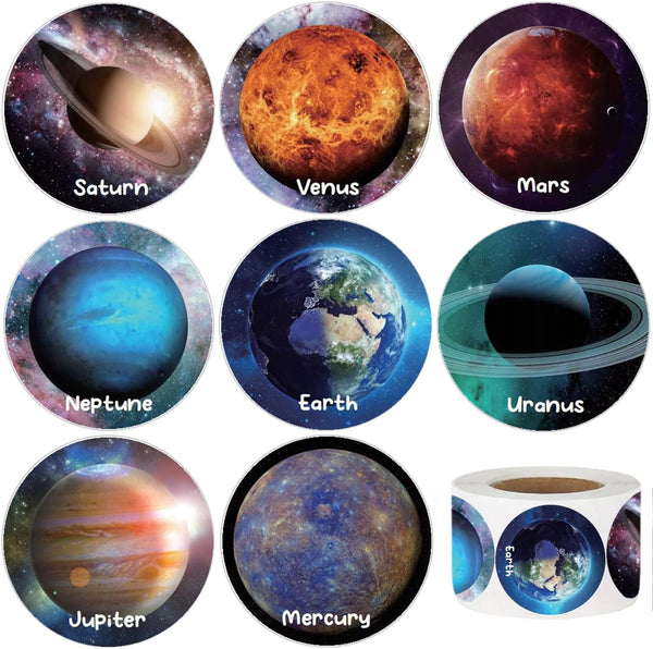 600Pcs Planet Solar System Stickers Roll for Kids 1.5 Inch Round Space