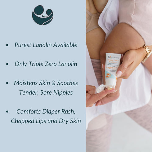 Ameda Triple Zero Lanolin Nipple Cream for Breastfeeding Pain, All Natural, 35g/1.2oz, Pure Lanolin Balm