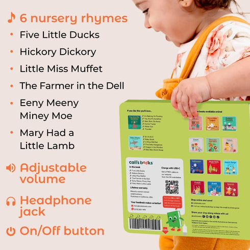 1-3, 6 Cali's Books Five Little Ducks Nursery Rhymes Book for Toddlers - Sound Books for Toddlers Headphone Jack