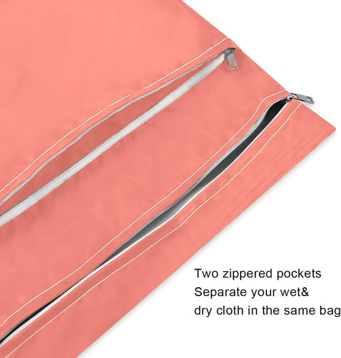 Mr.Brilliant 2 Pack Salmon Wet Dry Bags for Baby Cloth Diapers&Breast Pump Parts, Waterproof Reusable Wet Bag with Two