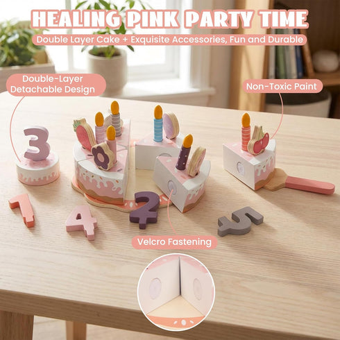2-5, Pretend Play Food for Toddlers Wooden Birthday Fake Cake with Candles and Numbers,Tea Party Learning Kitchen Gift