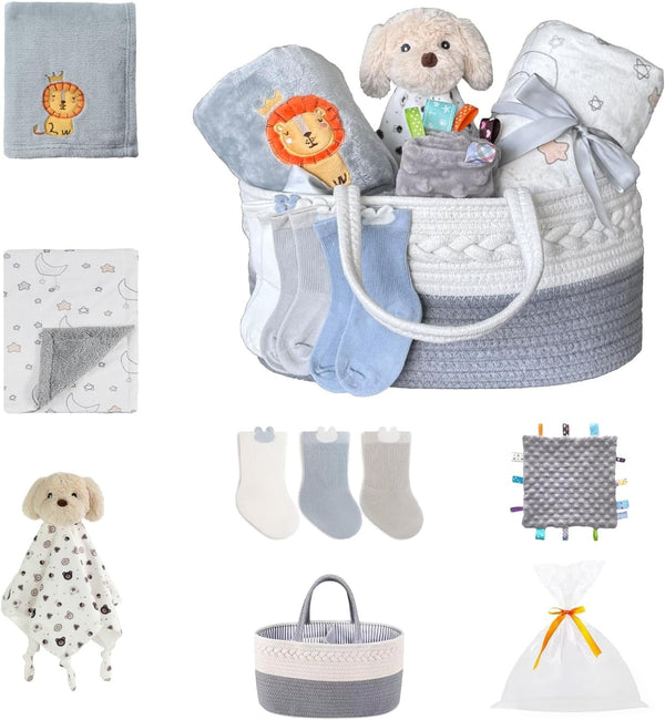 CREVENT Gift Set for Newborns -Diaper Caddy Organizer Basket with 2 Blankets,
