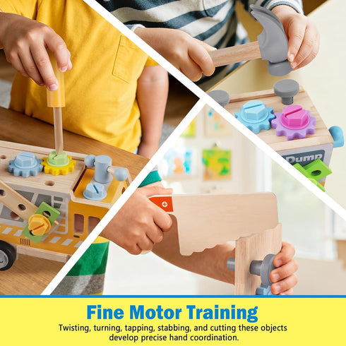 Rincalivestra Set 40 3 4 5 Kids Tool - Pcs Wooden Toddler Tool Bench with Drill, Montessori Construction STEM Pretend