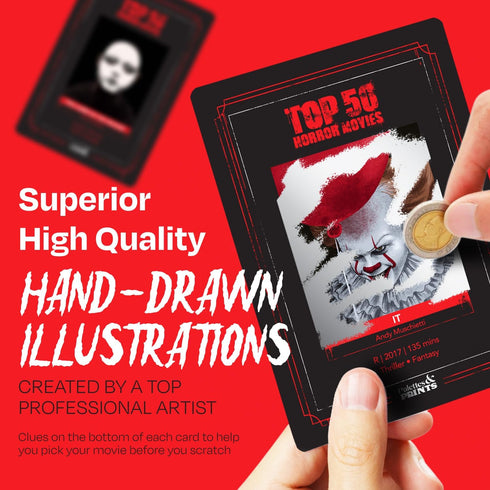 Premium Top 50 Horror Movies Scratch Off Cards - Gifts for Movie Night & Horror Lovers