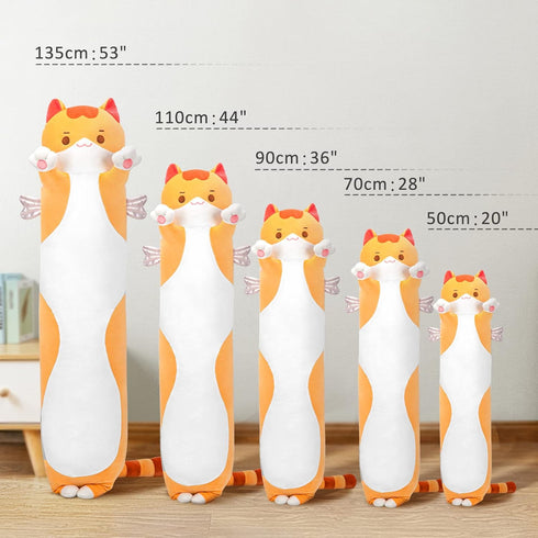 Long Cat Plush Body Pillow, 53” Cute Brown Cat Stuffed Animals, Kitten Plush Doll Gift