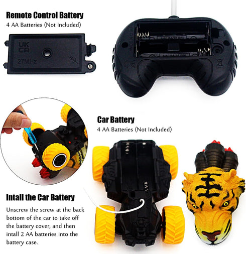 Tipmant Cute RC Car: Remote Control Vehicle Toys for Kids, Realistic Animal Birthday Gifts (Yellow Tiger)