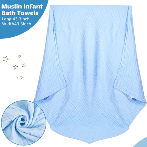 6 Pack Set 43.3x43.3 Inch 6 Chumia Baby Muslin Bath Towels Large Layers Soft Cotton Breathable Quick Dry Swaddle