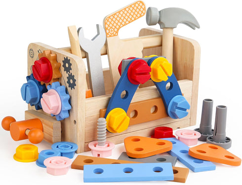 Set, 38PCS 3+ 3 4 5 (36Pcs) Wooden Kids Tool Educational STEM Construction Toys for Toddler, Wooden Tool Bench