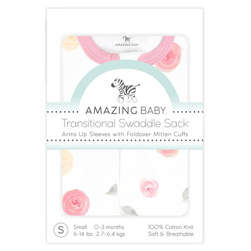 Amazing Baby Transitional Swaddle Sack with Arms Up, Half-Length Sleeves and Mitten Cuffs, Large 6-9 Months, Little