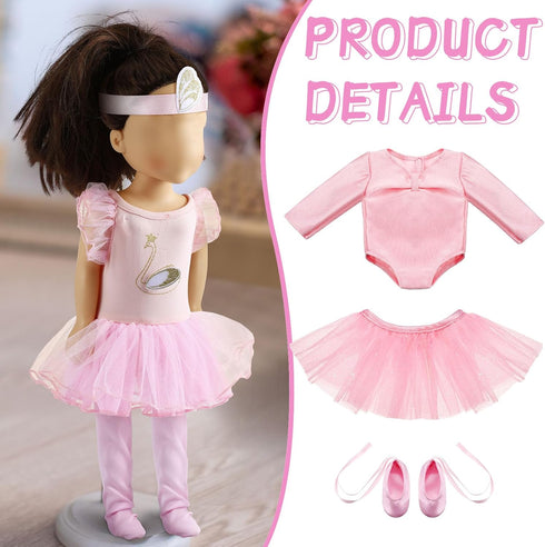 Kajaia 8 Pcs 18 Inch Doll Ballet Ballerina Outfits, Clothes & Accessories with Tutu Dance Dress