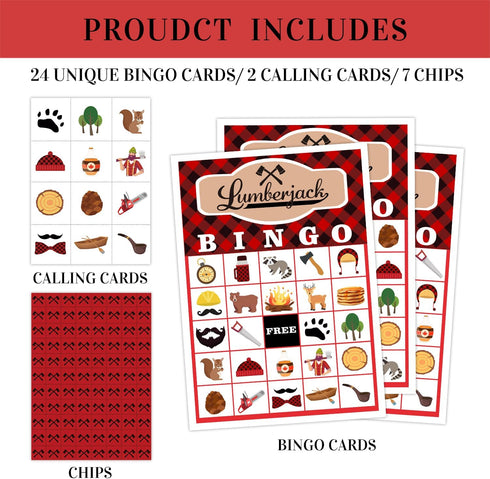 Lumberjack Party Bingo Game, 24 Player Woodland Bear Bingo Cards Set for Family Friend Activity, Gender Reveal Party Favor Decoration Holiday Supplies -a10
