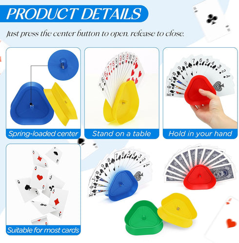 4 Pcs Kids Card Holders, Playing Card Holder for Kids, Plastic Tray for Adults, Happy New Year Family Card Game