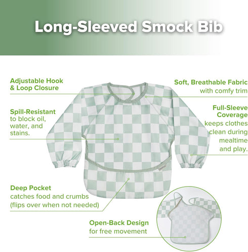 624M haakaa Long Sleeve Baby Bib, Waterproof & Adjustable Baby Smock Bib for Eating, Painting & Play, Easy Wipe Clean
