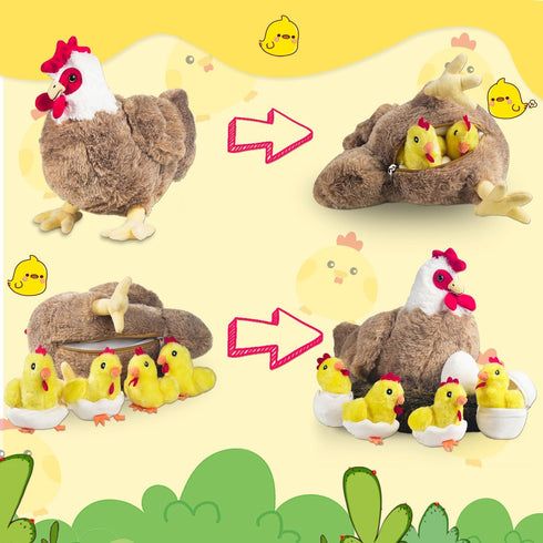9 1 Set, in Chicken Stuffed Animal Stuffed Chicken Plush Toy Egg Laying Hen with Zipper and Baby Chicks Plush Chickens