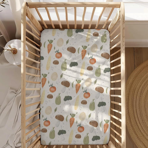 KuphiL10C Mattress-28x52 Vegetable Pattern Baby Sheets for Crib, Unisex Vegetable Nursery Fitted Bed Sheet for Boys