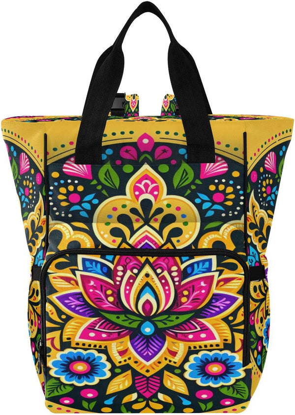 YANENDIE Intricate Floral Pattern Diaper Bag Backpack, Unisex Travel Baby Backpack Diaper Bags