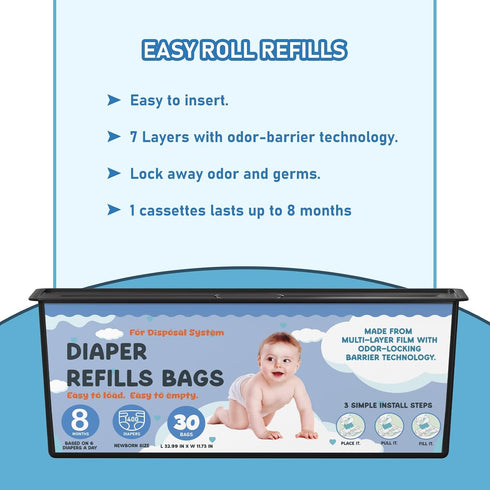 Fununcat 30 8 7-Layer 4 Pack (120 Diaper Pail Refills Bags with Bags Compatible with Genie Easy Roll Signature Diaper