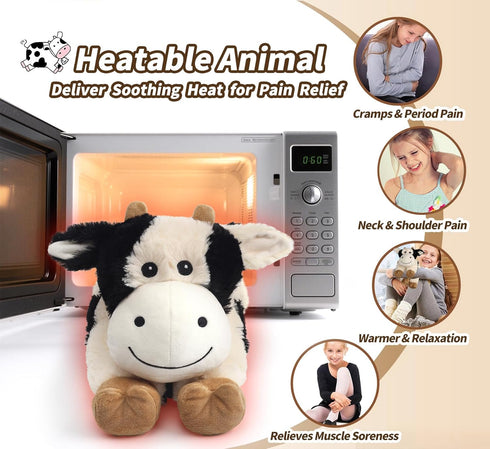 Cuckool Cow Stuffed Animals, Microwavable Stuffed Animals Adorable Fluffy Cow Plush for Warmth & Comfort, Heatable