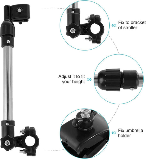 Retractable Umbrella Mount for Stroller, Universal Umbrella Holder for Bike, Baby Stroller, Wheelchair, Fishing Trolley