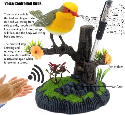 Tipmant Cute Electronic Pets Simulation Sparrow Bird, Move Chirp Pen Holders, Office Home Decor Ornament