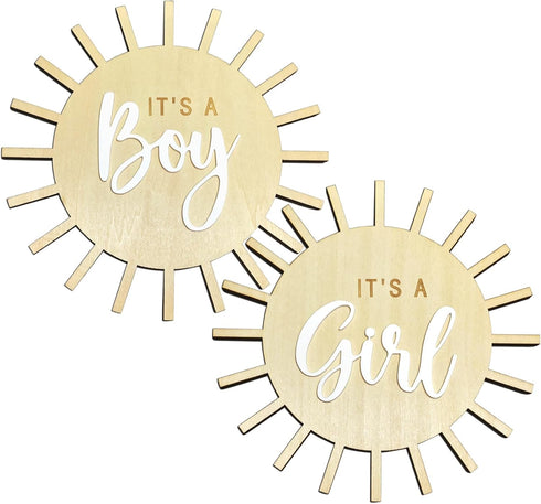 Double Sided Sun Gender Reveal Sign, Boho Sun Baby Boy or Girl