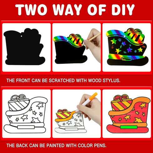 Max Fun 48PCS Christmas Crafts Scratch Art for Kids, Magic Rainbow Scratch Off Paper Cards, Party Favors