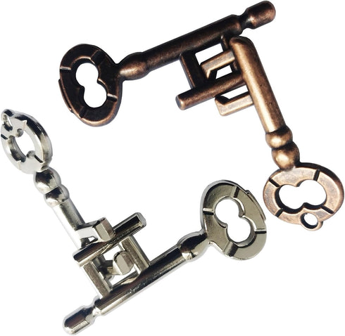GINFH 3D Brain Teaser Unlock Interlocking Metal Hole Lock Puzzle - Adult Educational IQ Toy (Gold Silver Key)