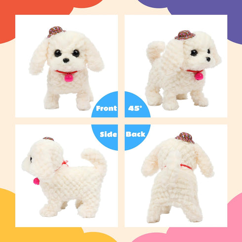 Cuteoy Walking White Dog Stuffed Animal - Talking Educational Plush Puppy Toy for Boys & Girls