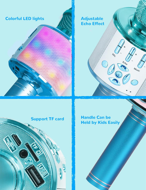 Amazmic Kids Karaoke Microphone Machine, Bluetooth Microphone with LED Light, Birthday Gift for Girls Boys 3-12 Years