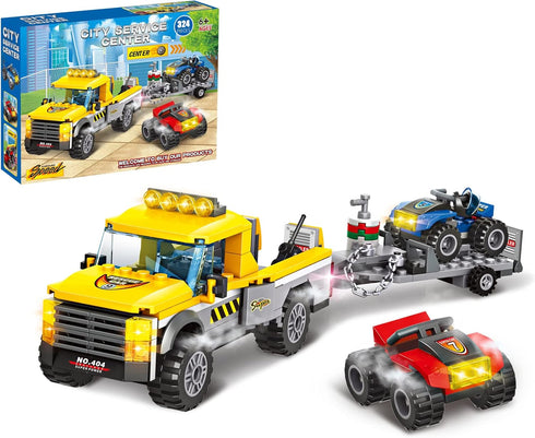 City Race Buggy Transporter Building Set, 324 PCS 3 in 1 City Service Truck Cars Building Blocks Kit